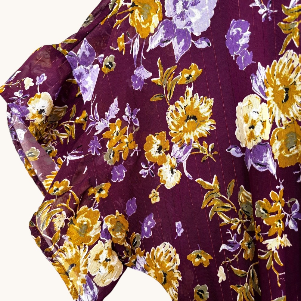 Collective Concepts Floral Chiffon Midi Dress M Flutter Sleeve Lurex Whimsigoth - Picture 3 of 9